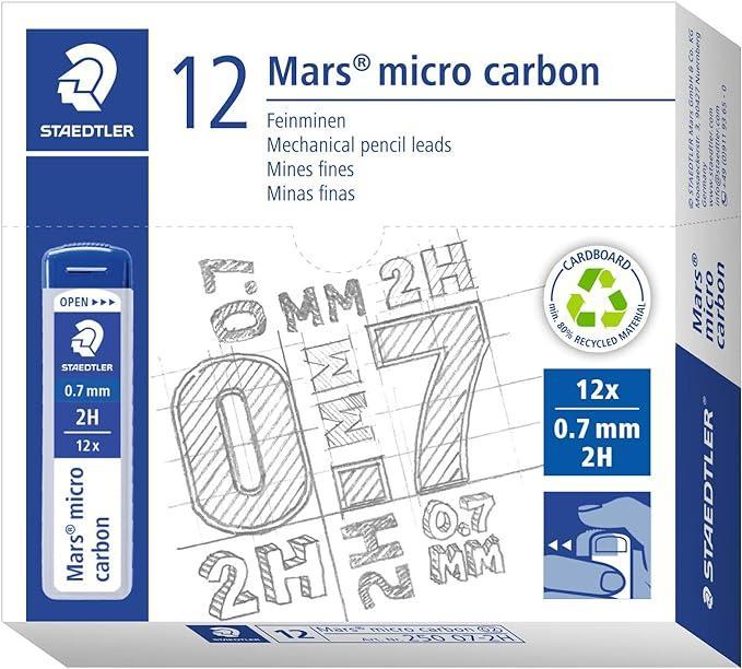 Mine Mars micro carbon confezione da 12 blister x 12 mine 0.7mm 2H