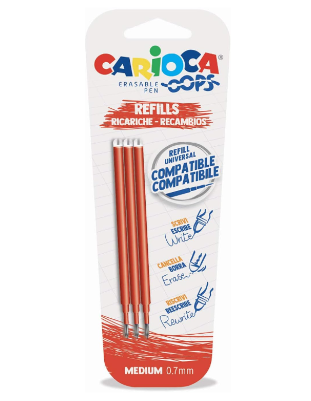 Ricariche penne Carioca oops refill rosso confezione da 3