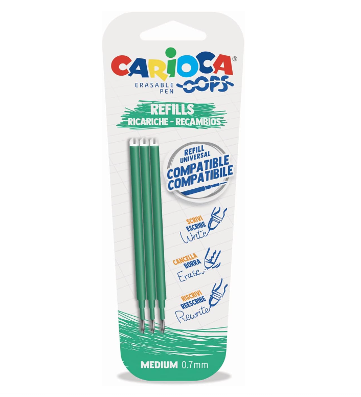 Ricariche penne Carioca oops refill verde confezione da 3