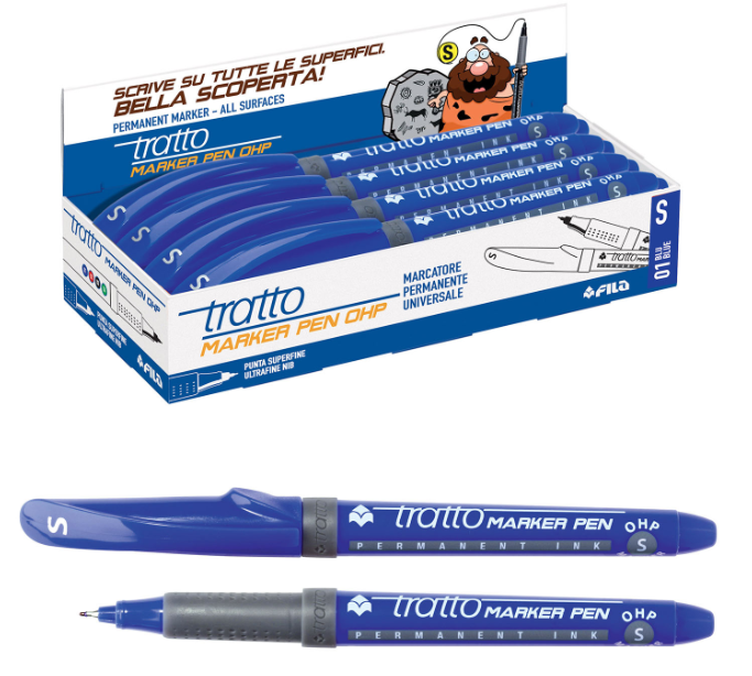 Marcatore Tratto marker pen ohp S blu confezione da 8