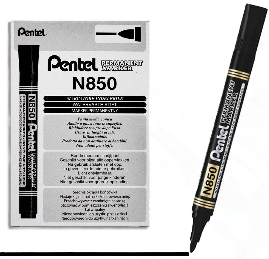 Pennarello indelebile Pentel N850 punta conica nero confezione da 12
