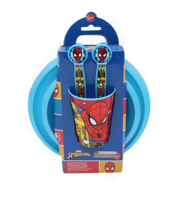 Set pranzo Marvel Spiderman plastica riutilizzabile 5 pezzi