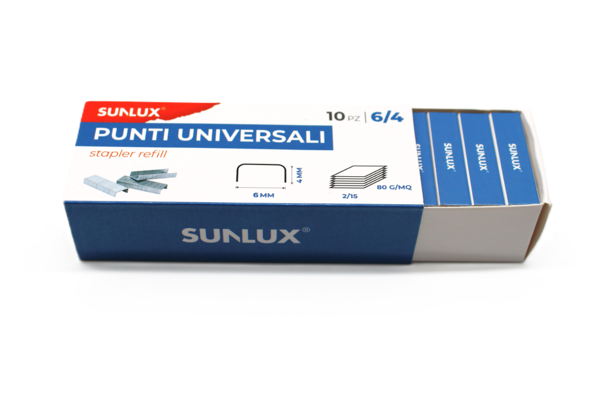 Sunlux 10.000 Punti metallici universali 6/4 confezione da 10 scatole da 1.000 punti