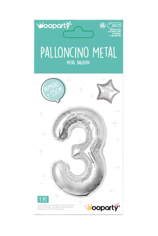 Palloncino N.3 argento metal 35cm