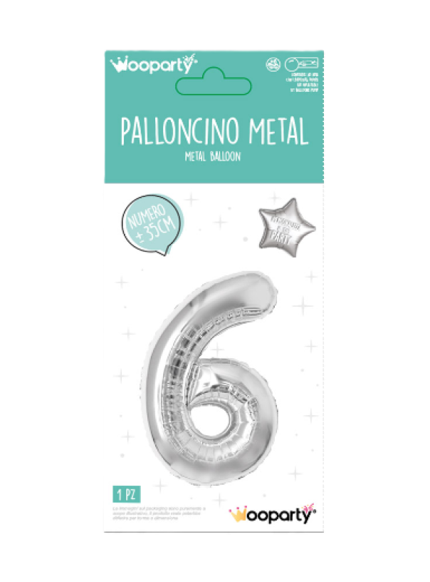 Palloncino N.6 argento metal 35cm