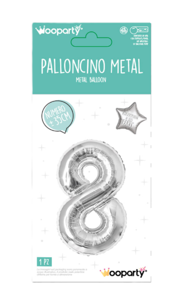 Palloncino N.8 argento metal 35cm