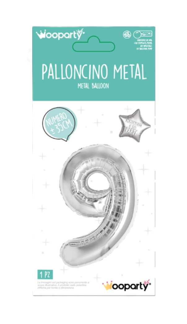 Palloncino N.9 argento metal 35cm