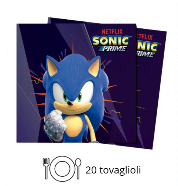 Kit Compleanno Tavola Sonic 16 Persone (52 Pezzi: 16 Piatti 18cm, 16 Bicchieri 200ml, 20 tovaglioli) in Carta