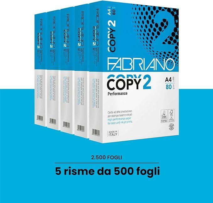 Carta A4 per stampante Fabriano Copy 2  confezione da 5 risme da 500 Fogli