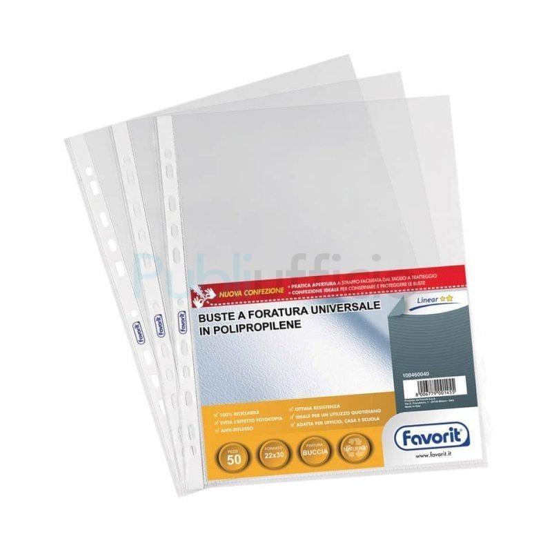 Buste a foratura trasparenti Favorit finitura a buccia formato 22x30 confezione da 50