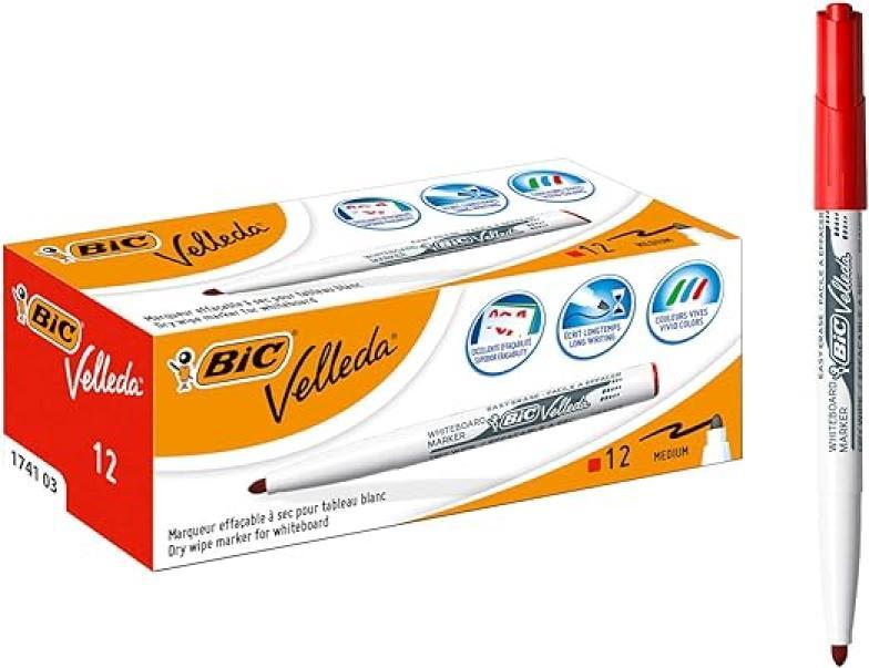 Marcatore Bic Velleda Medium rosso confezione da 12