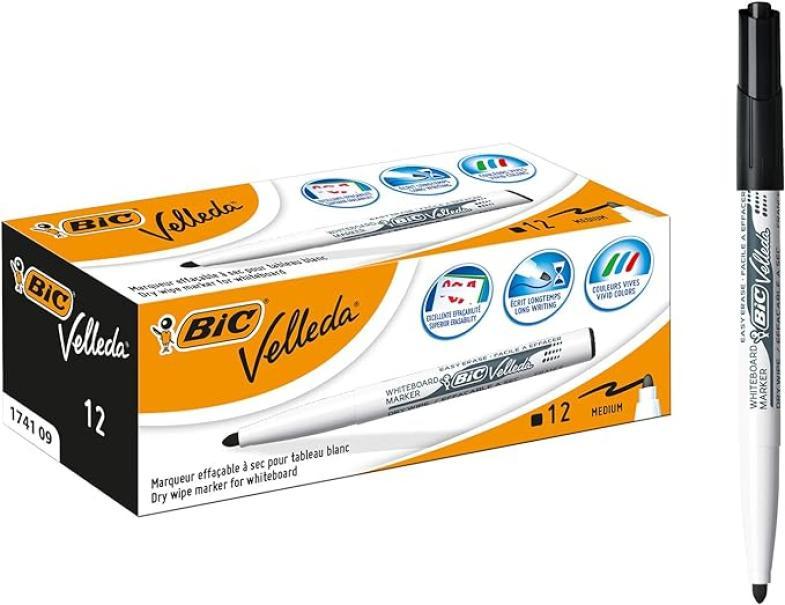 Marcatore Bic Velleda Medium nero confezione da 12