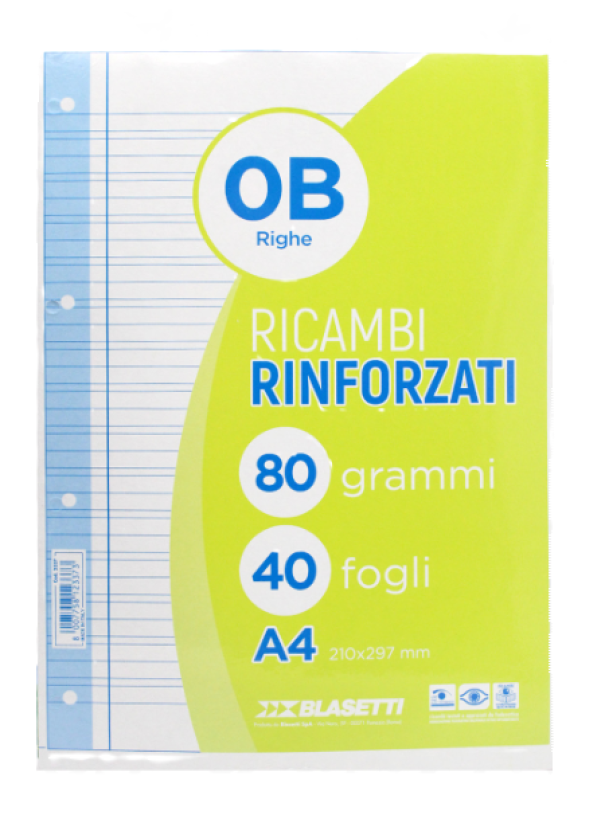 Ricambi rinforzati bianco confezione da 40 fogli A4 rigatura 0B