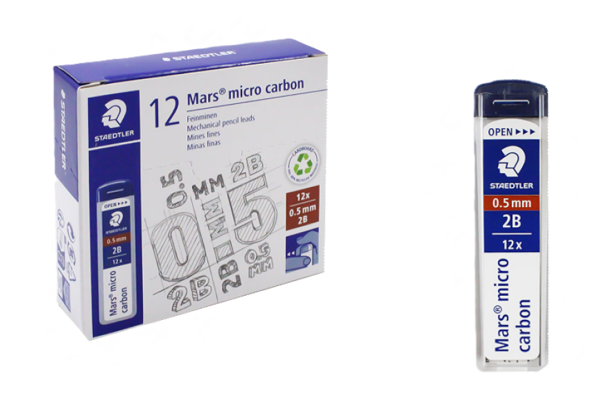 Mine Mars micro carbon confezione da 12 blister x 12 mine 0.5mm 2B