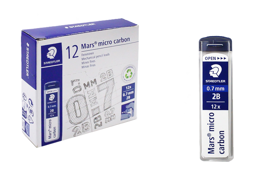 Mine Mars micro carbon confezione da 12 blister x 12 mine 0.7mm 2B