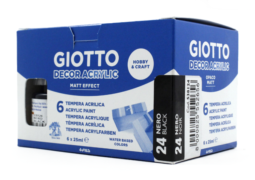 Tempera Giotto decor acrylic nero 25ml confezione da 6