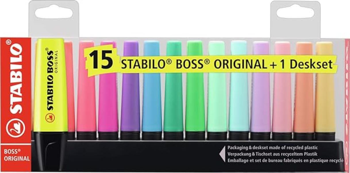 Evidenziatore Stabilo boss desk Set 15 colori 9 neon 6 pastello