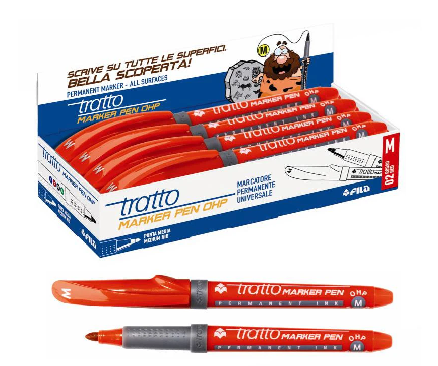 Marcatore Tratto marker pen ohp M rosso confezione da 8