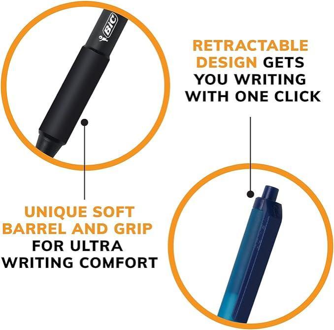 Penna sfera a scatto Bic Soft Feel Grip 1,0mm Nero confezione da 12