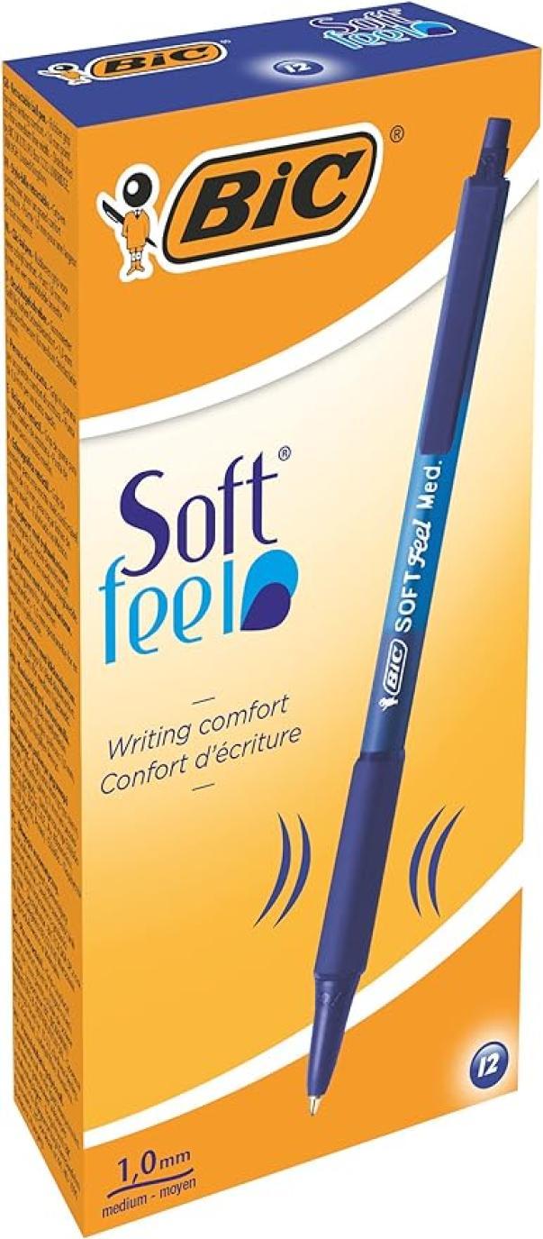 Penna sfera a scatto Bic Soft Feel Grip 1,0mm Blu confezione da 12