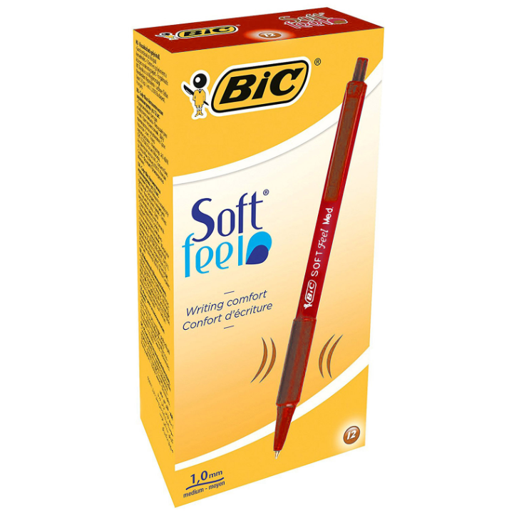 Penna sfera a scatto Bic Soft Feel Grip 1,0mm Rosso confezione da 12