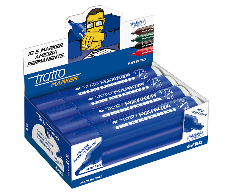 Marcatore Tratto marker blu p.scalpello confezione da 12