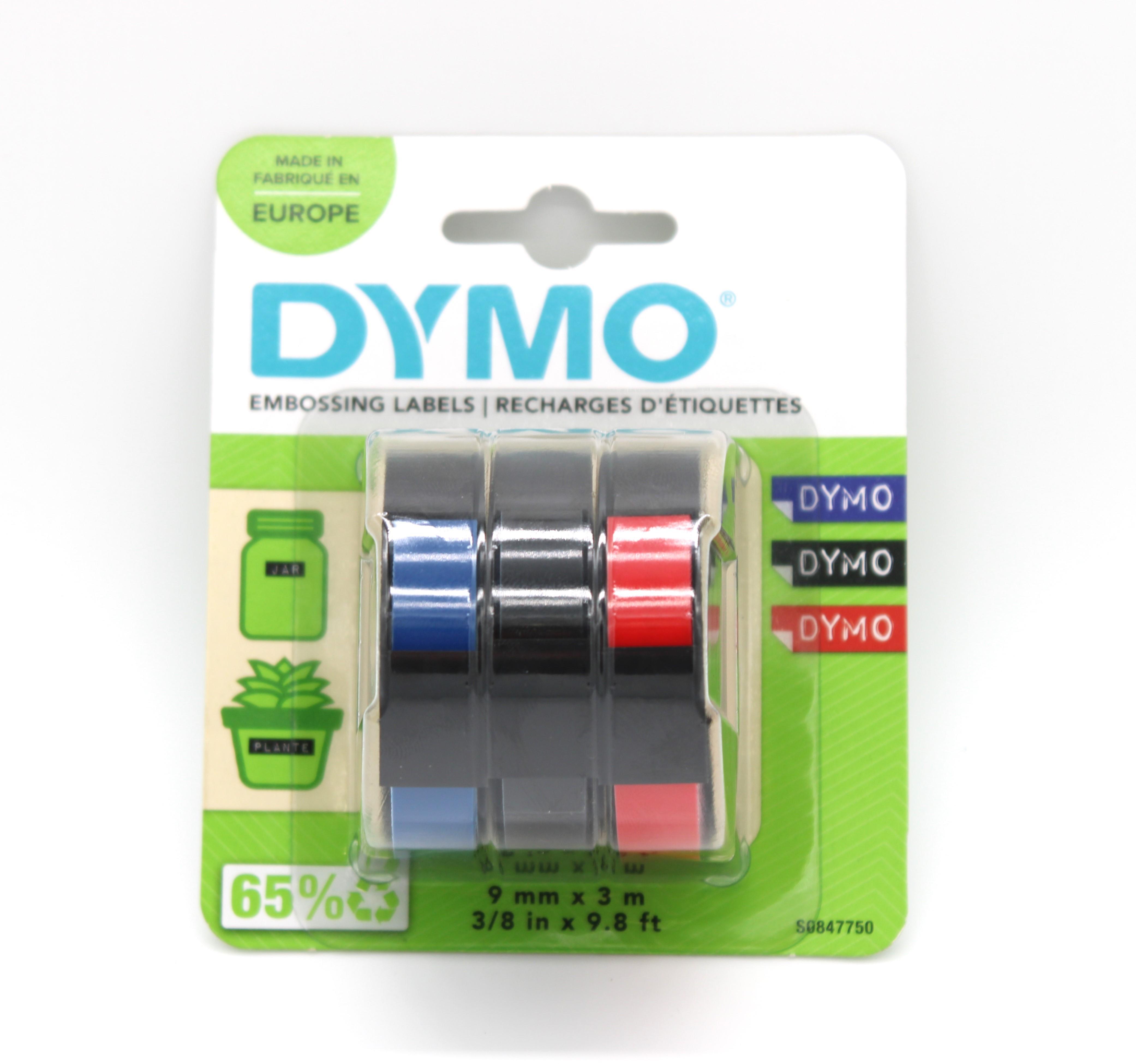 Ricariche etichettatrice Dymo nastro vinile blu nero rosso blister da 3
