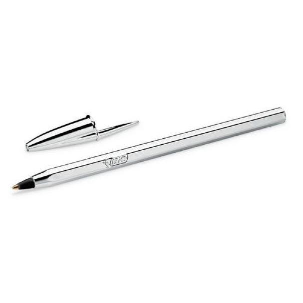 Penna a sfera Bic Cristal Shine Silver 1mm Nero confezione da 20
