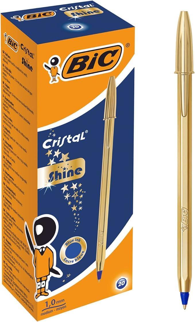 Penna a sfera Bic Cristal Shine Gold 1mm Blu confezione da 20
