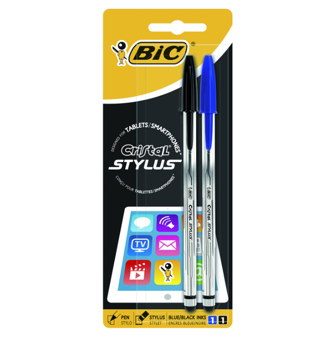 Penna sfera Bic Cristal Stylus Tablet Touch Screens blister 2 penne Blu/Nero