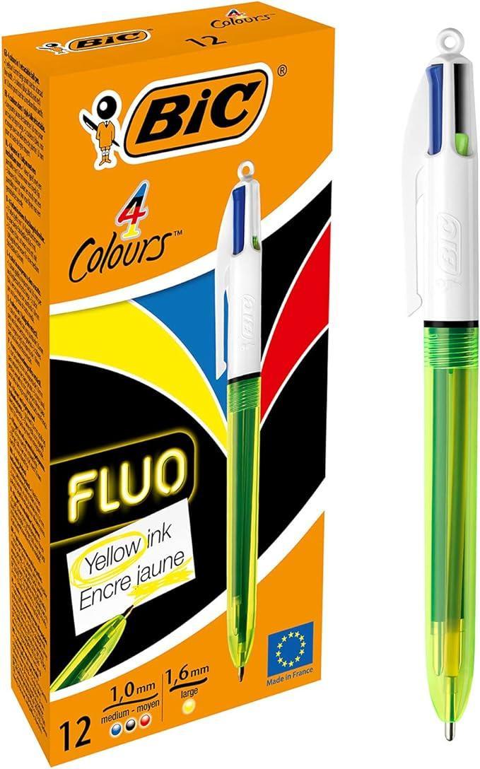 Penna a sfera Bic 4 colori Fluo 1mm confezione da 12