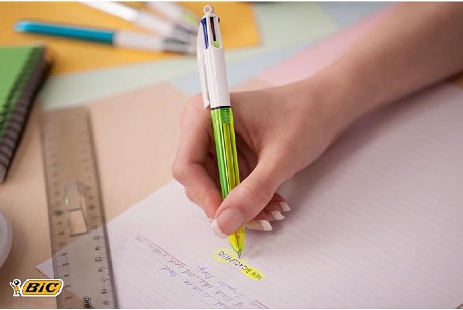 Penna a sfera Bic 4 colori Fluo 1mm confezione da 12
