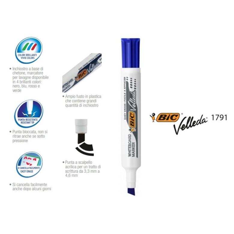Marcatore Bic Velleda 1791 punta scalpello blu confezione da 12