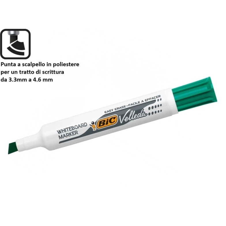 Marcatore Bic Velleda 1791 punta scalpello verde confezione da 12