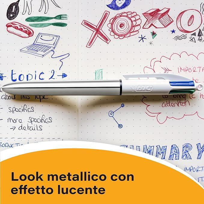Penna a sfera Bic 4 colori Shine 1mm confezione da 12
