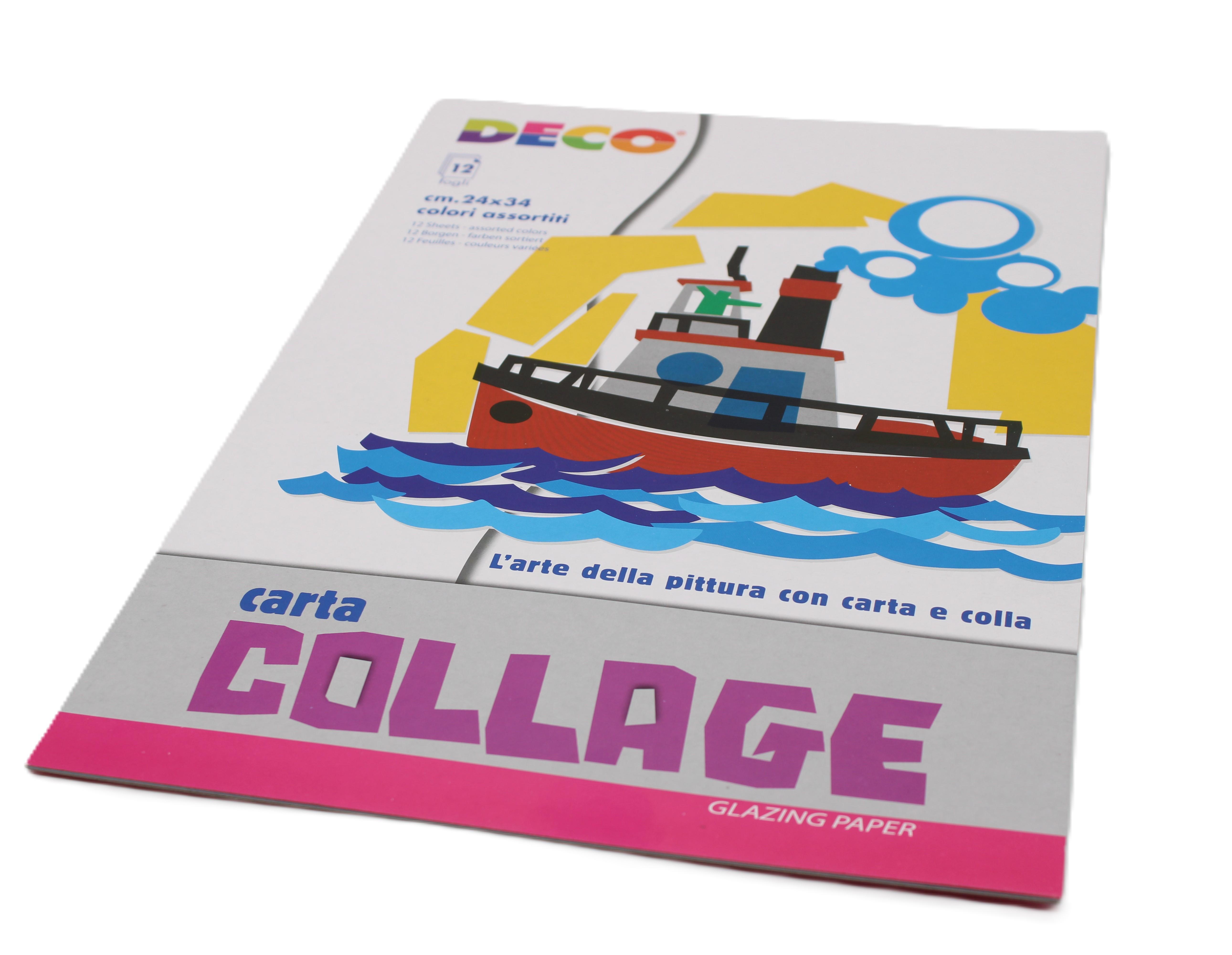 Carta collage colori assortiti conf. 12 fogli 24x34 cm