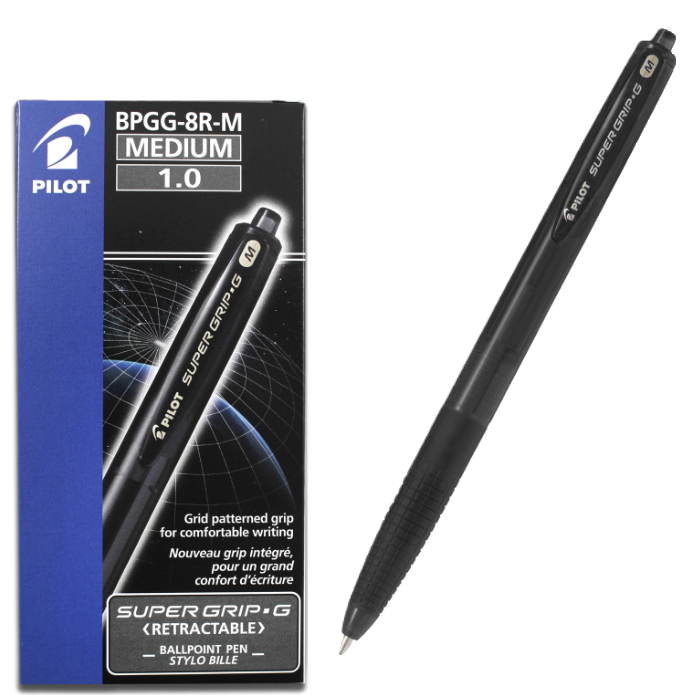 Penna a sfera Pilot nera super grip-G M 1.0mm confezione da 12