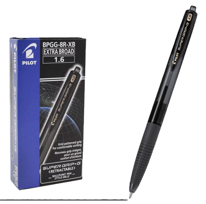 Penna a sfera Pilot nera super grip-G XB 1.6mm confezione da 12