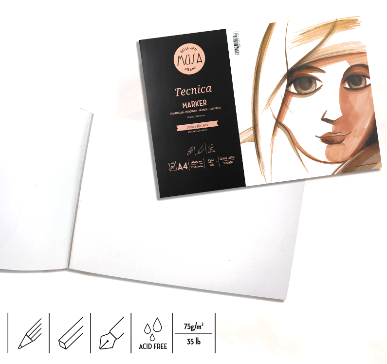 Album da disegno Tecnica blocco Marker formato A4 21x30 cm 50 fogli