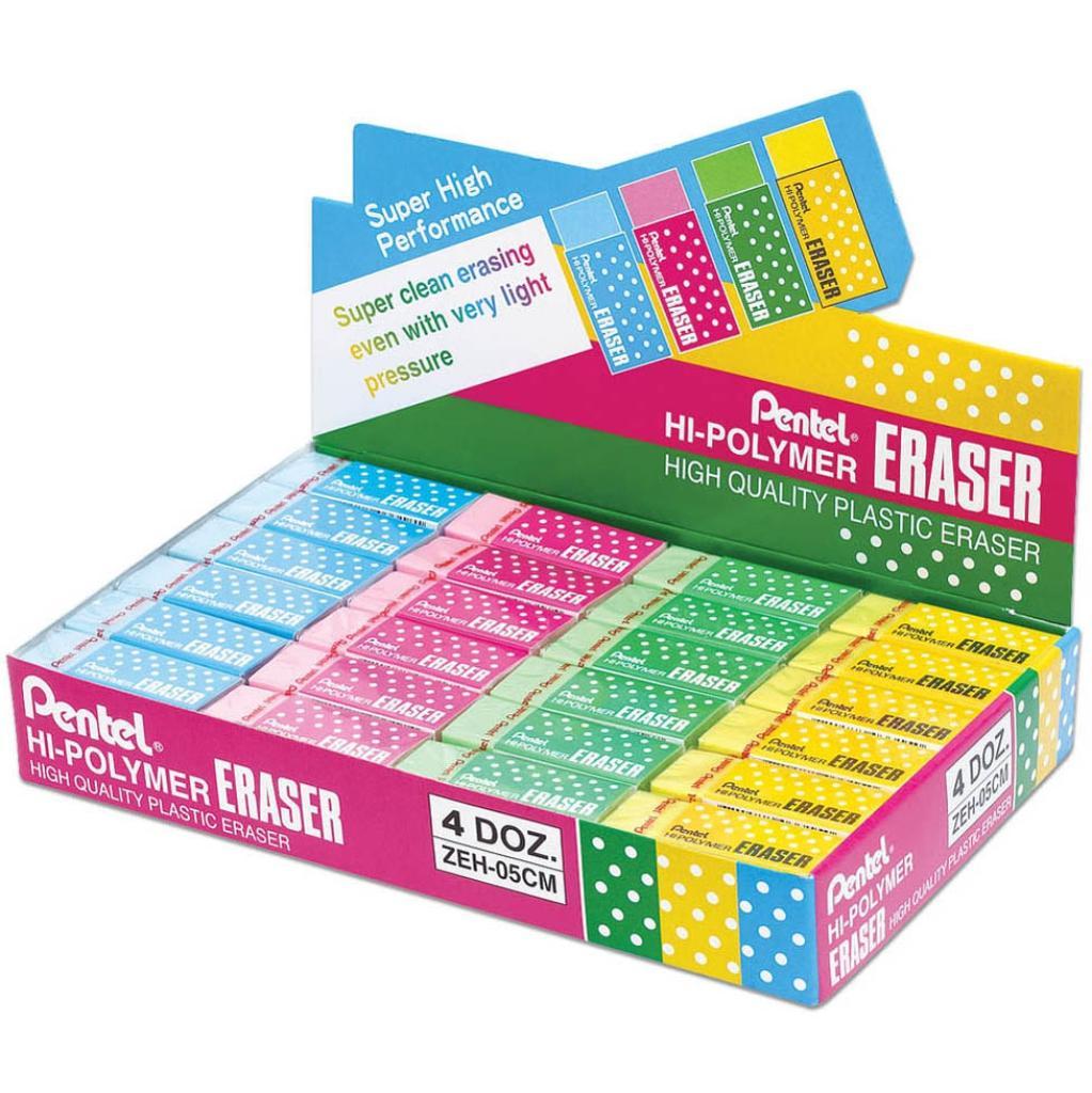 Gomme per cancellare Pentel Hi Polymer Eraser 4 colori confezione da 48
