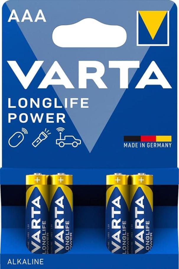 Batteria Varta Longlife power ministilo AAA blister da 4