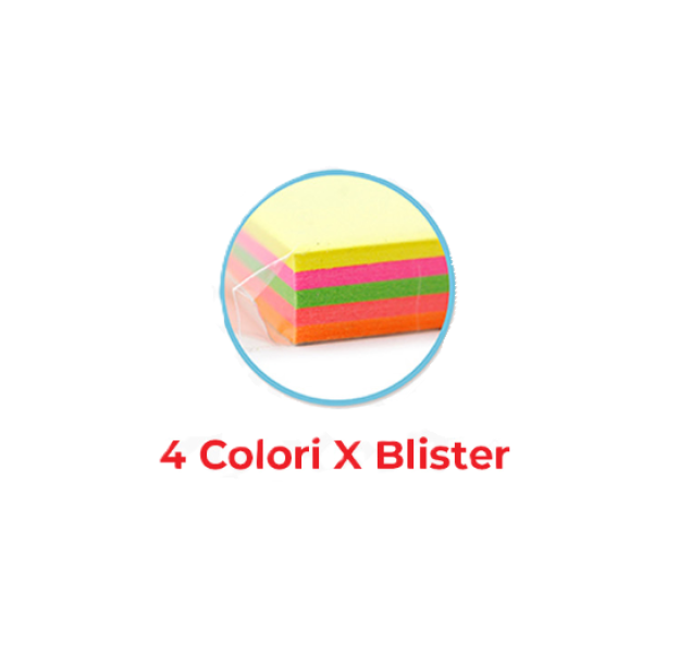 Fogliettini adesivi appunti 4 colori 7,6cm x 7,6cm blocchetto da 100 fogli