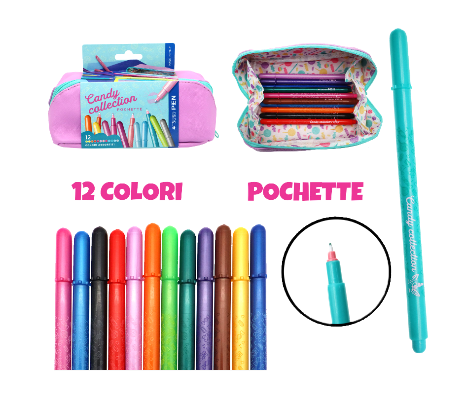 Pochette Candy Collection Tratto Pen edizione limitata set 12 penne colorate