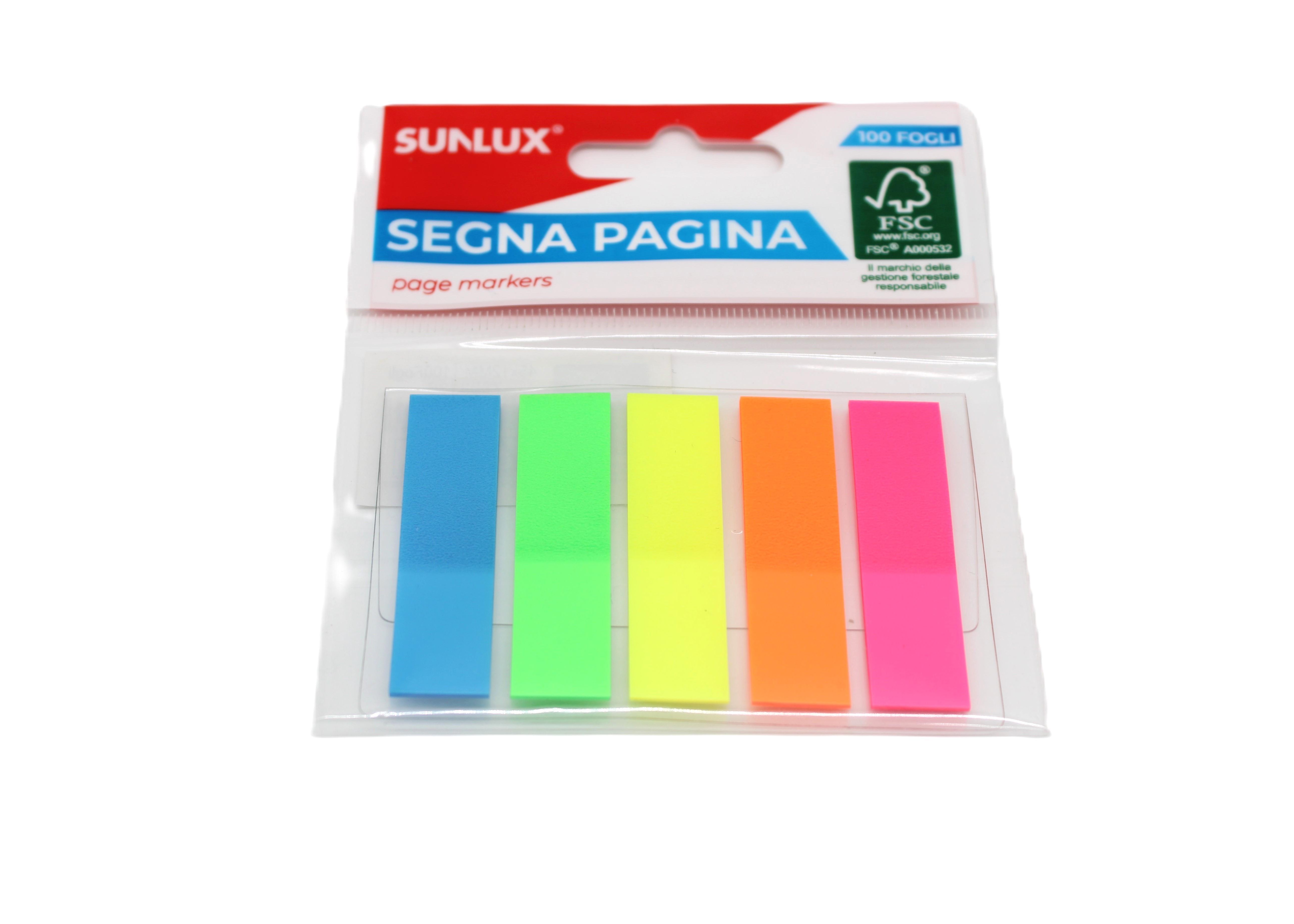 Sunlux Foglietti Adesivi Segna Pagina 4,5x1,2 cm u2013 5 Colori Assortiti u2013 24 Confezioni da 100 Fogli ciascuna (Totale 2400 Fogli)