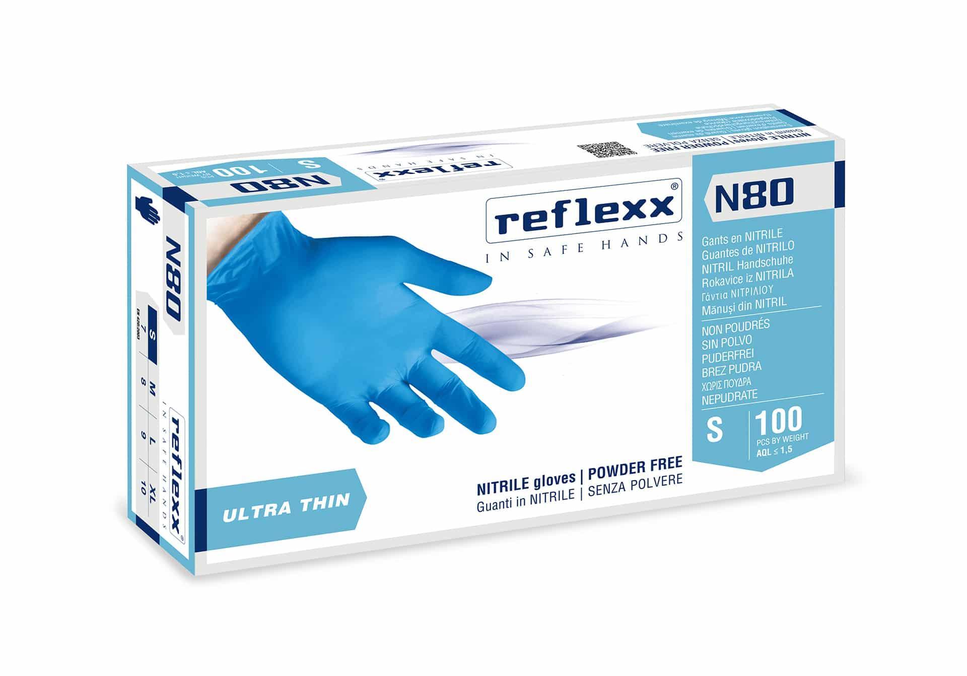 Guanti in nitrile Blu Reflexx N80 senza polvere no lattice taglia S da 100 pz