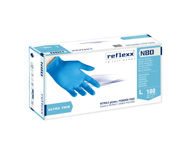 Guanti in nitrile Blu Reflexx N80 senza polvere no lattice taglia L da 100 pz