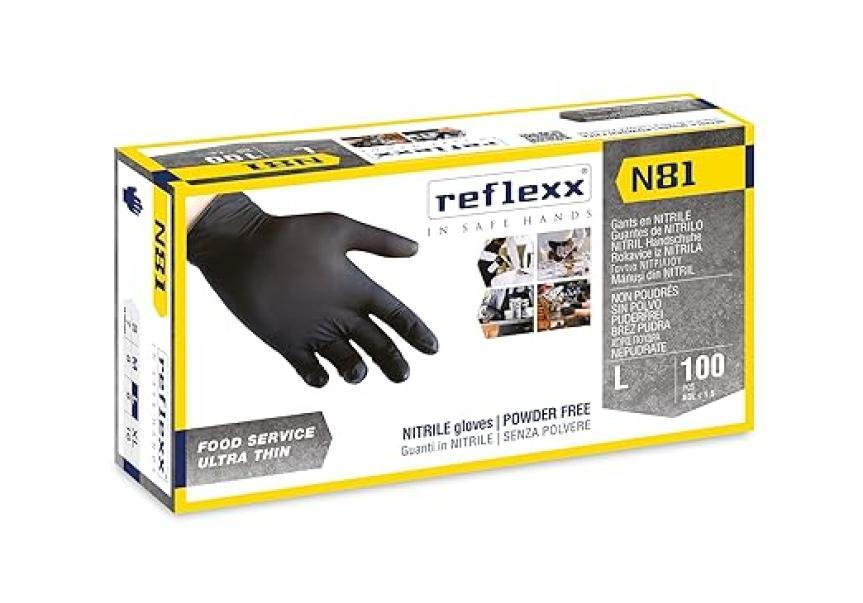 Guanti in nitrile neri Reflexx N81 senza polvere no lattice taglia L da 100 pz