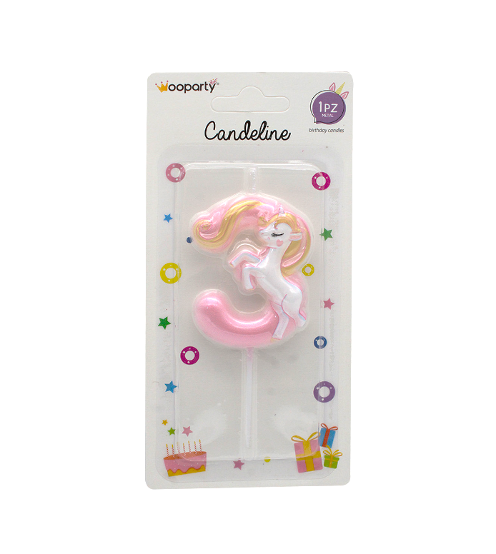 Candelina Unicorn N.3 colore rosa 11cm