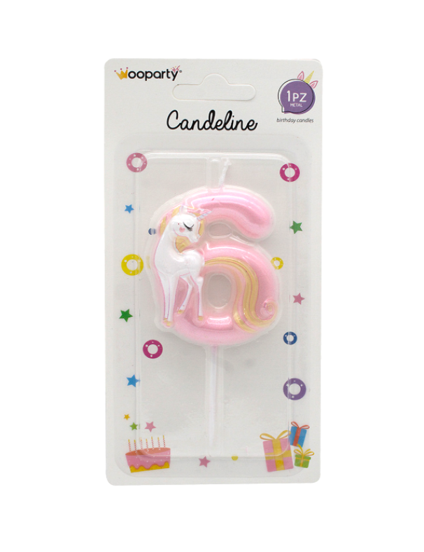 Candelina Unicorn N.6 colore rosa 11cm