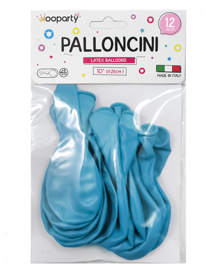 Palloncini colore azzurro 10'' confezione da 12 pezzi